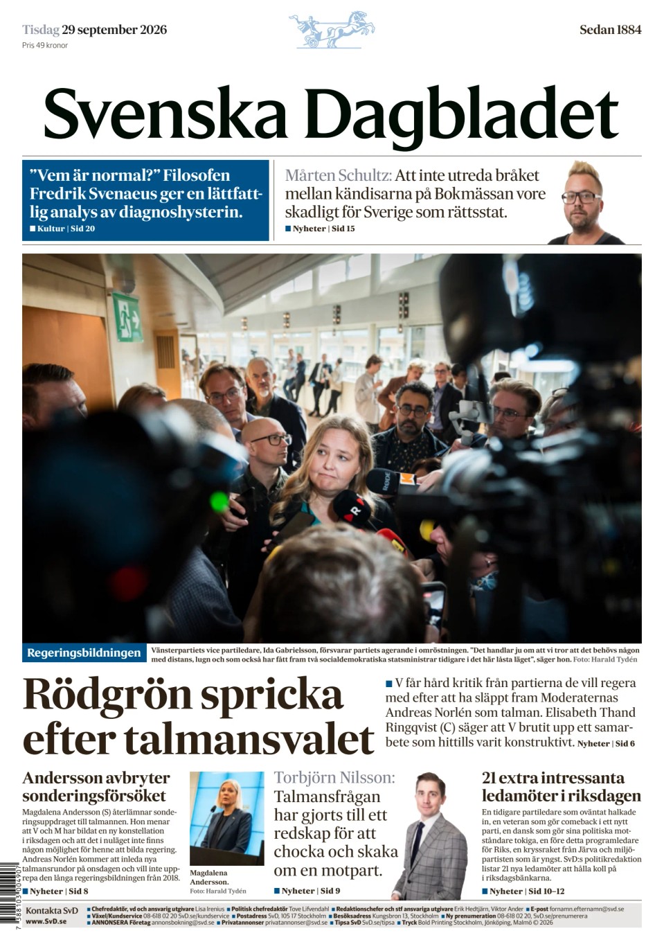 Prima-pagina-Svenska Dagbladet-edizione-di-oggi-20260929